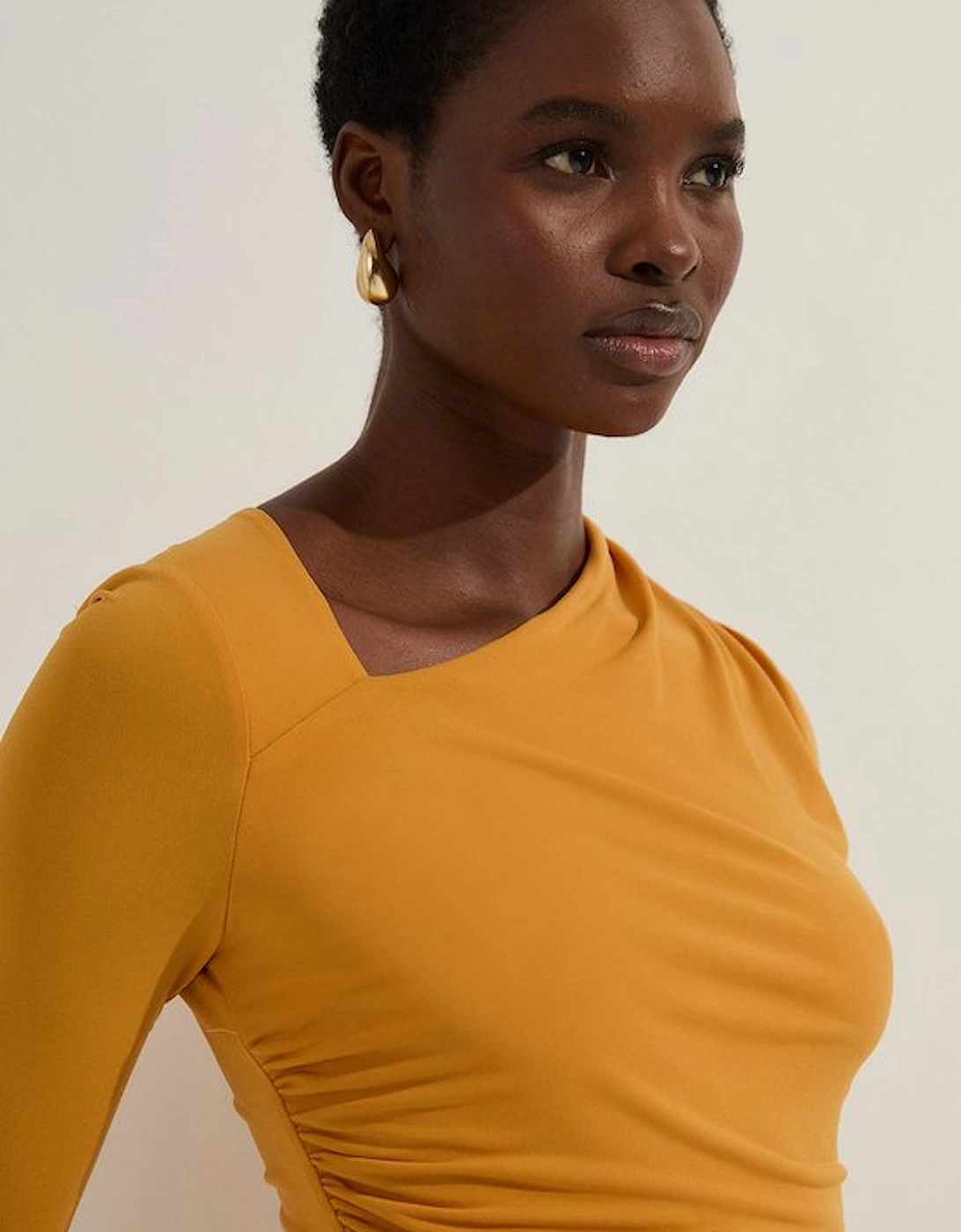 Jersey Crepe Long Sleeve Ruched Bodysuit