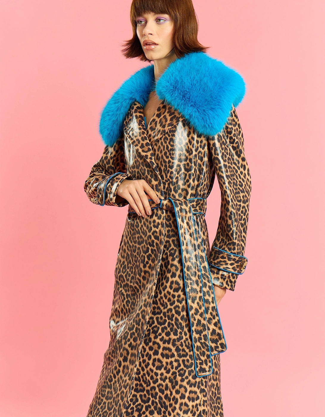 Faux Suede Trench Coat with Faux Fur Collar, 5 of 4