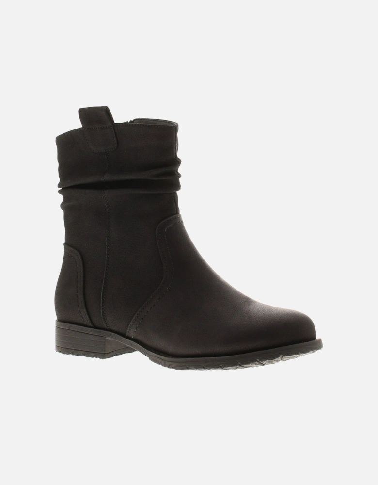 Womens Ankle Boots Rouched Troop Zip black UK Size