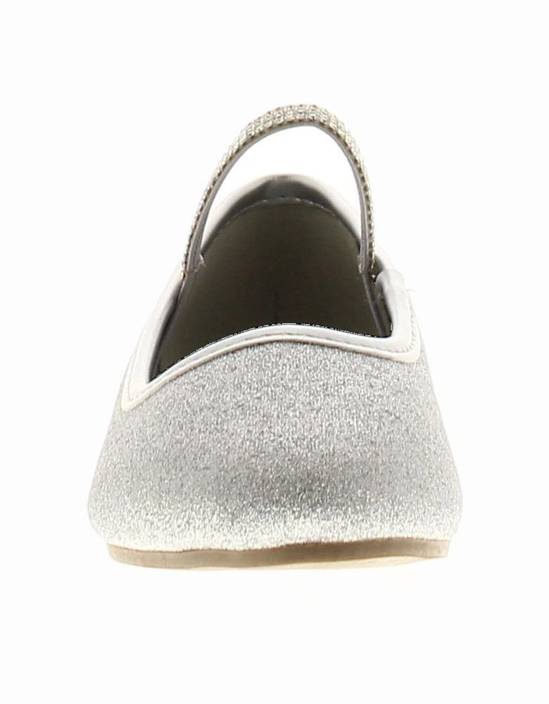 Girls Shoes Annie Slip On Party Flat Sparkle Silver UK Size