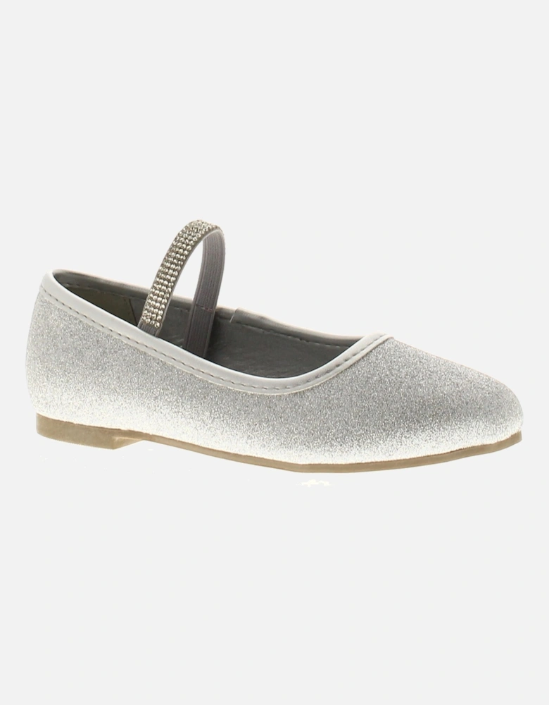 Girls Shoes Annie Slip On Party Flat Sparkle Silver UK Size