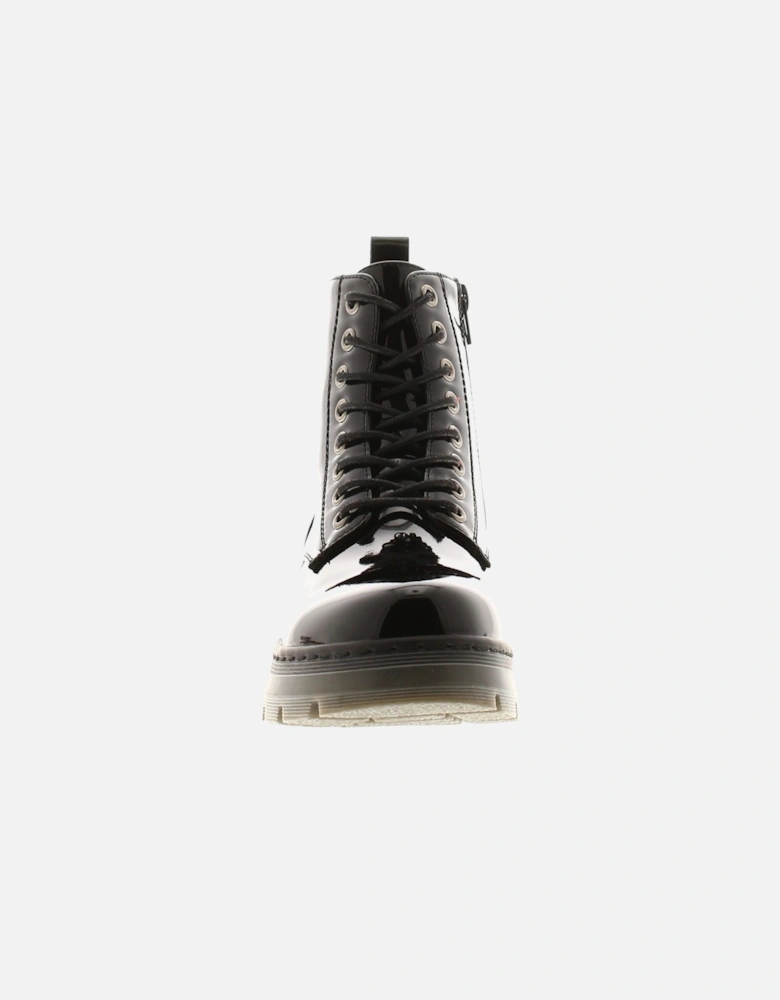 Womens Ankle Boots Brigade Lace Up Inside Zip Chunky Sole Black UK Size