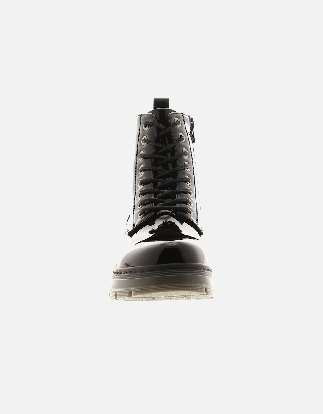 Womens Ankle Boots Brigade Lace Up Inside Zip Chunky Sole Black UK Size