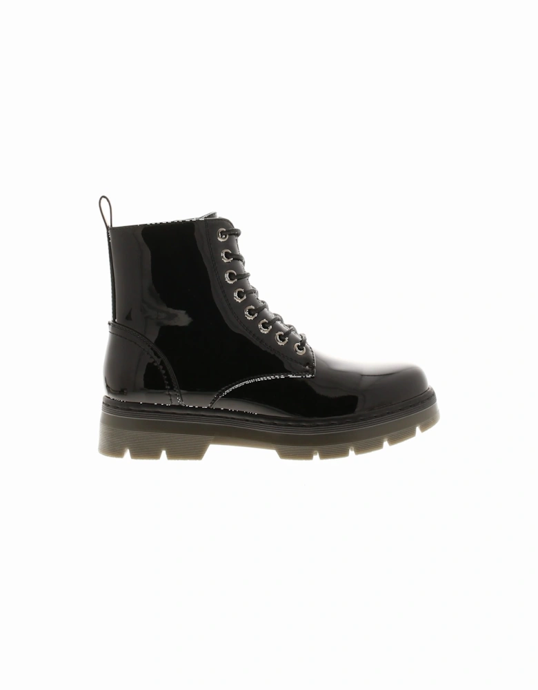 Womens Ankle Boots Brigade Lace Up Inside Zip Chunky Sole Black UK Size