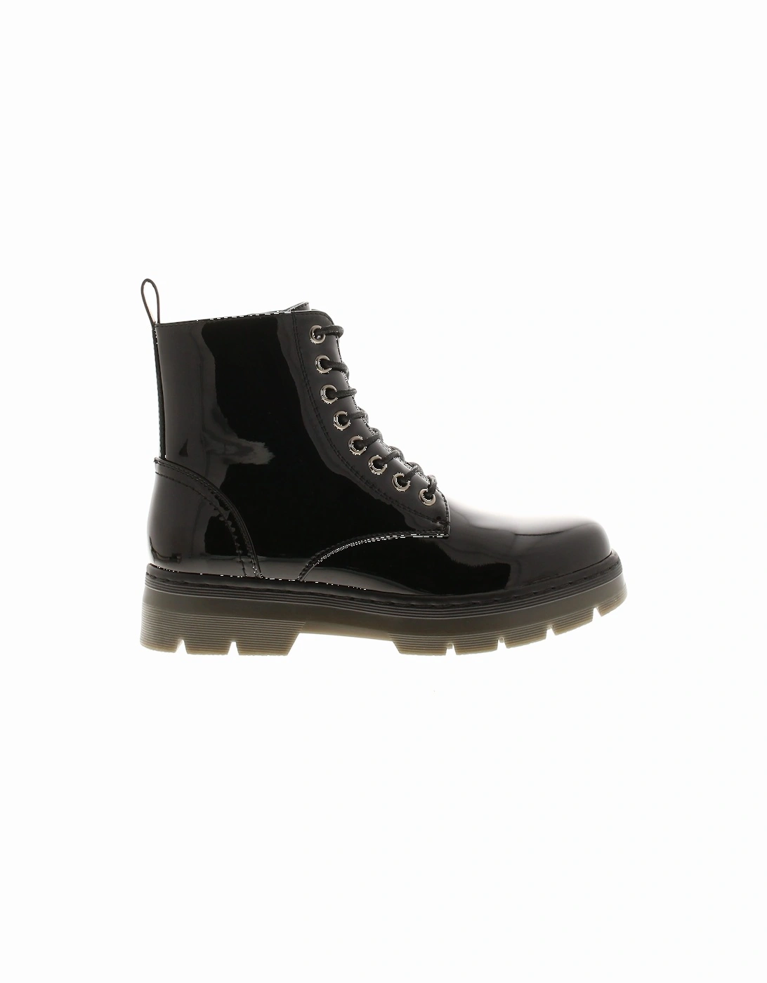 Womens Ankle Boots Brigade Lace Up Inside Zip Chunky Sole Black UK Size