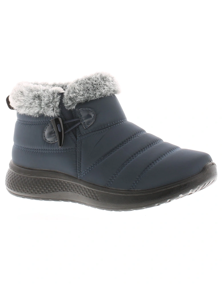 Womens Ankle Boots Alma Plush Lining Faux Fur Trim Navy UK Size