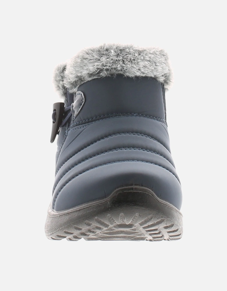 Womens Ankle Boots Alma Plush Lining Faux Fur Trim Navy UK Size