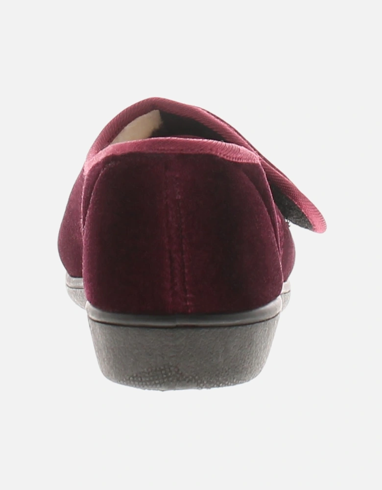 Womens Slipper Boots Bloom Velour Touch Fastening Plush Lining Red UK