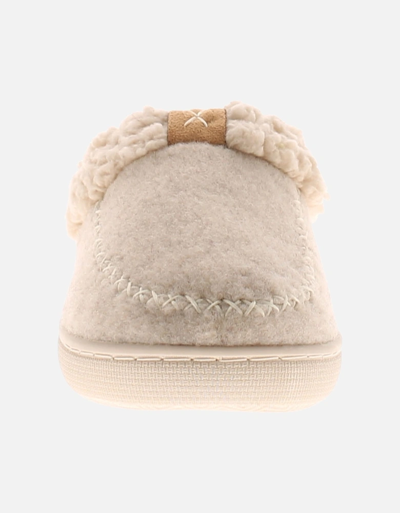 Womens Mule Slippers Borg Lining Fleece beige UK Size