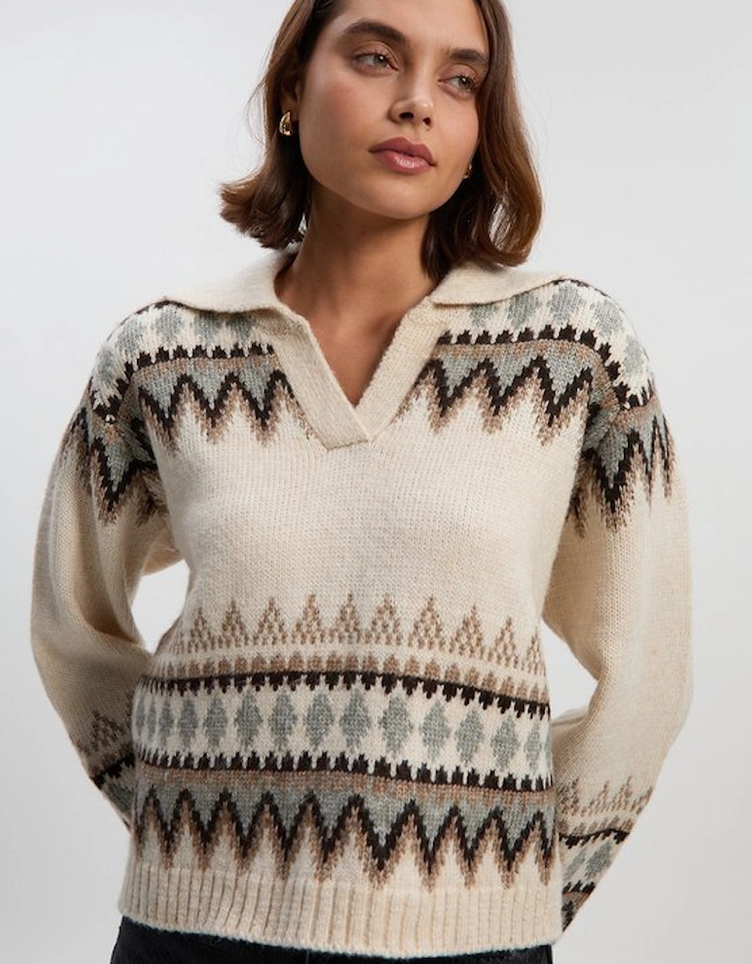 Fairisle Pattern V Neck Knit Jumper, 4 of 3