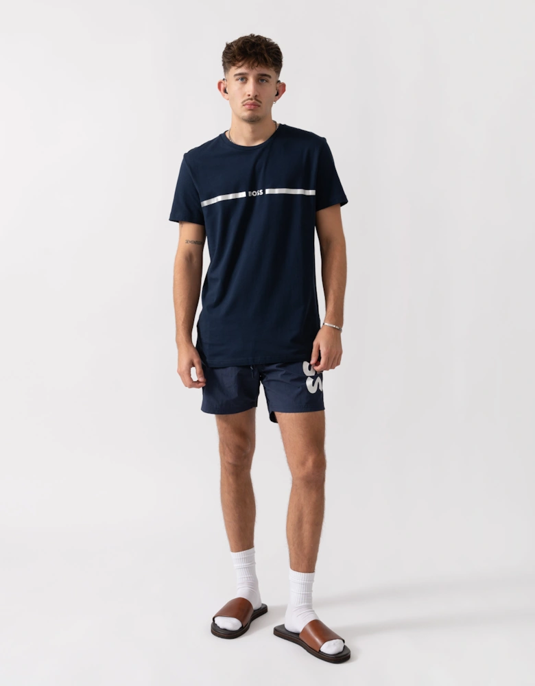 BOSS Orange Mens Metallic Stripe Logo T-Shirt - Navy 412