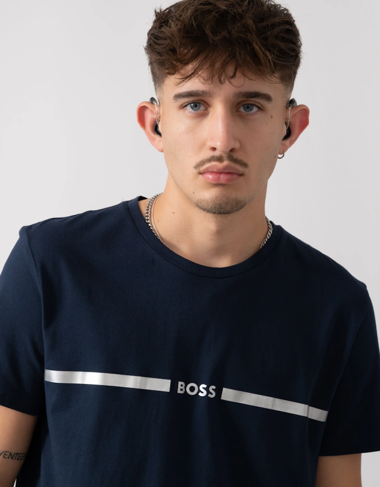 BOSS Orange Mens Metallic Stripe Logo T-Shirt - Navy 412
