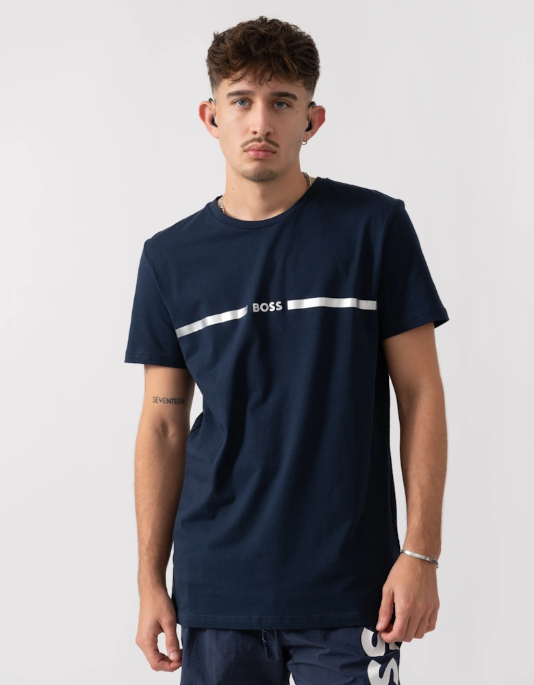 BOSS Orange Mens Metallic Stripe Logo T-Shirt - Navy 412