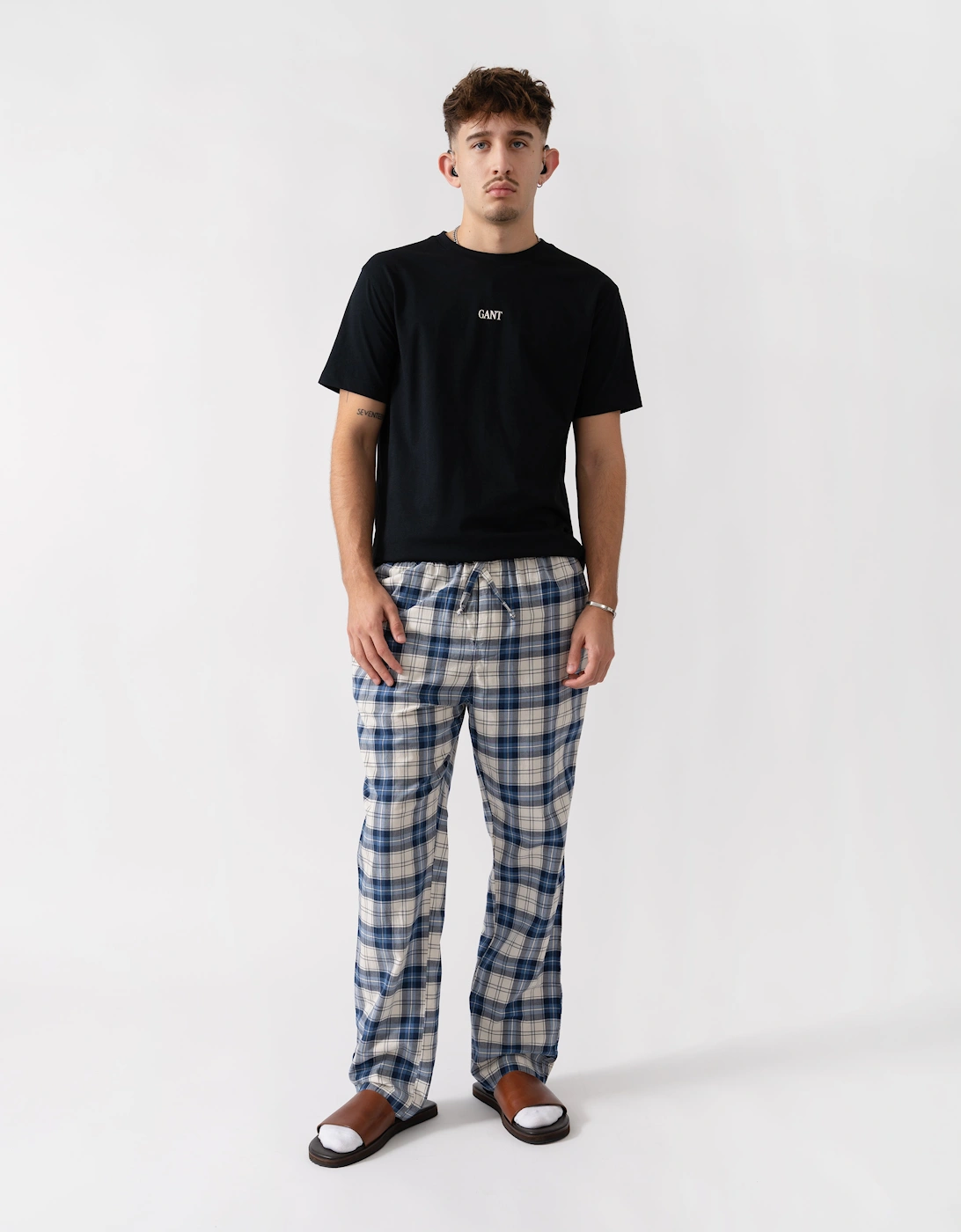 Mens Checked Pyjama Pants - 473 Blue Water