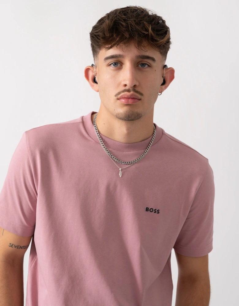 BOSS Green Tee Mens Stretch Cotton T-Shirt with Contrast Logo - Open Pink 696