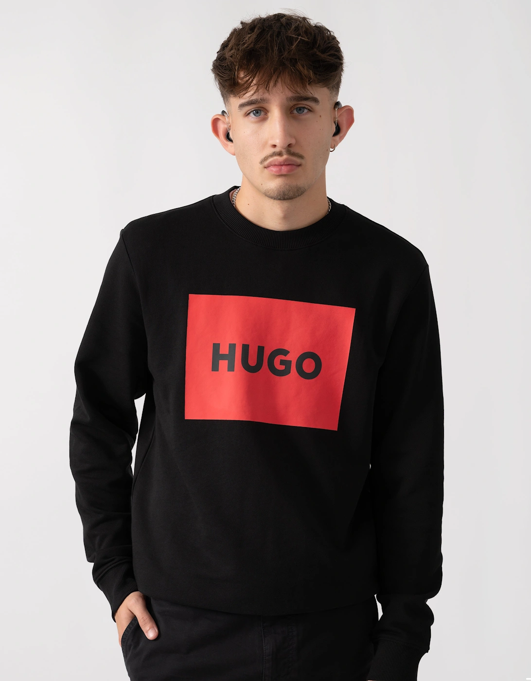 HUGO Duragol222 Large Label Logo Mens Sweatshirt - Black 001, 5 of 4