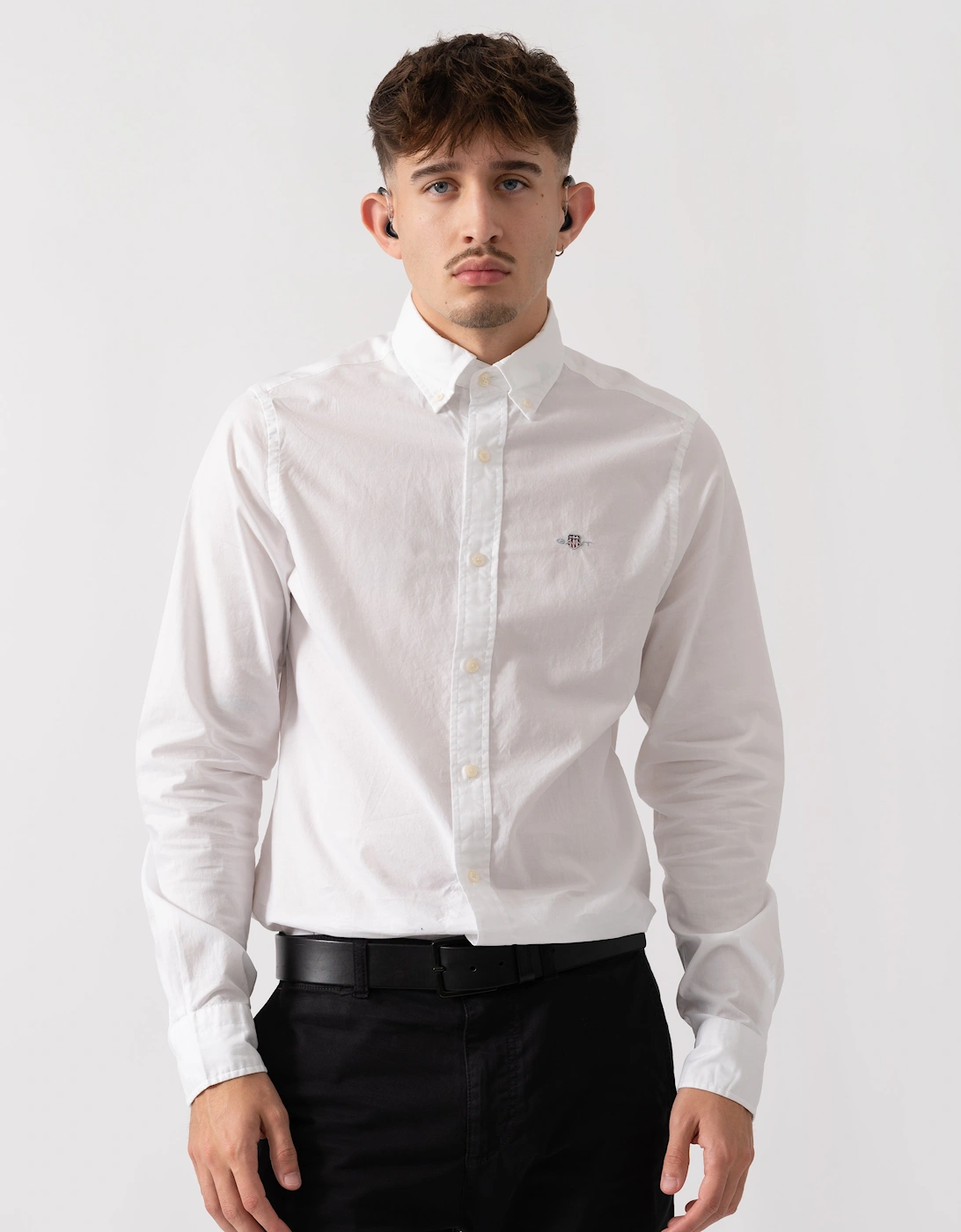Mens Slim Fit Long Sleeve Poplin Shirt - 110 White