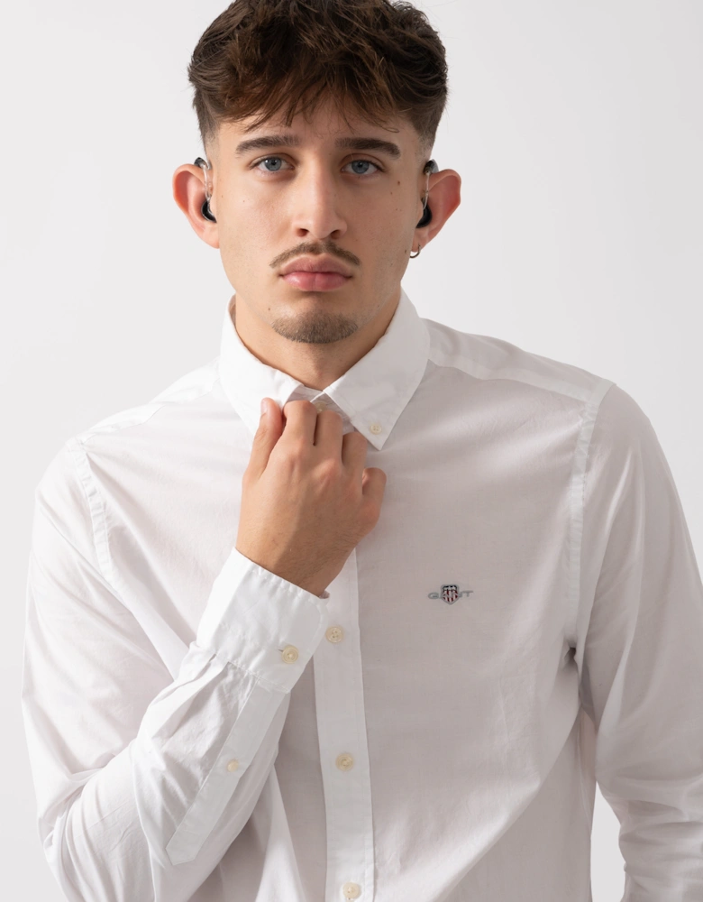 Mens Slim Fit Long Sleeve Poplin Shirt - 110 White