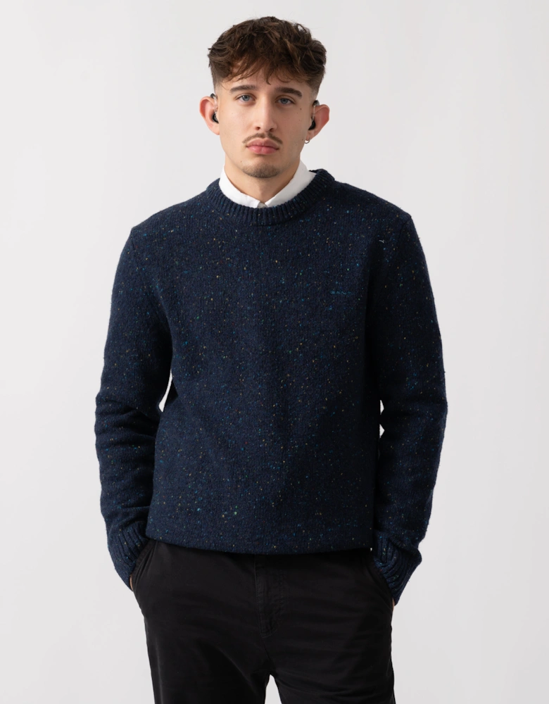Mens Wool Blend Neps Crew Neck Jumper - 433 Evening Blue