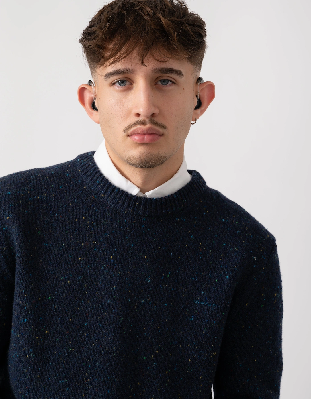 Mens Wool Blend Neps Crew Neck Jumper - 433 Evening Blue