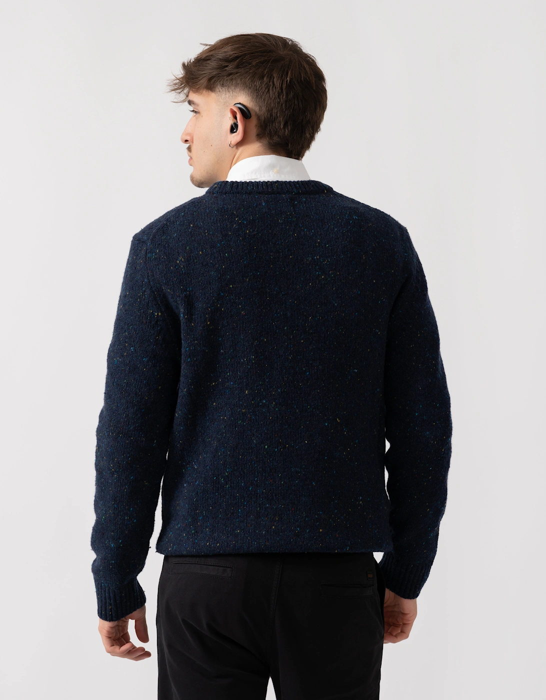 Mens Wool Blend Neps Crew Neck Jumper - 433 Evening Blue