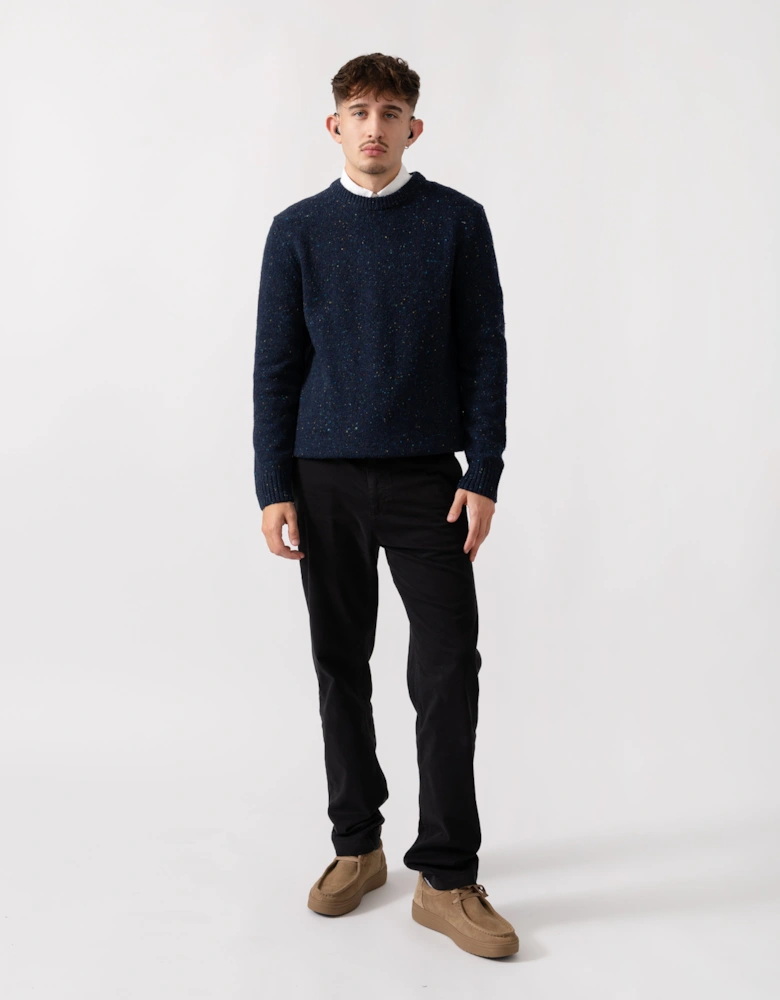 Mens Wool Blend Neps Crew Neck Jumper - 433 Evening Blue