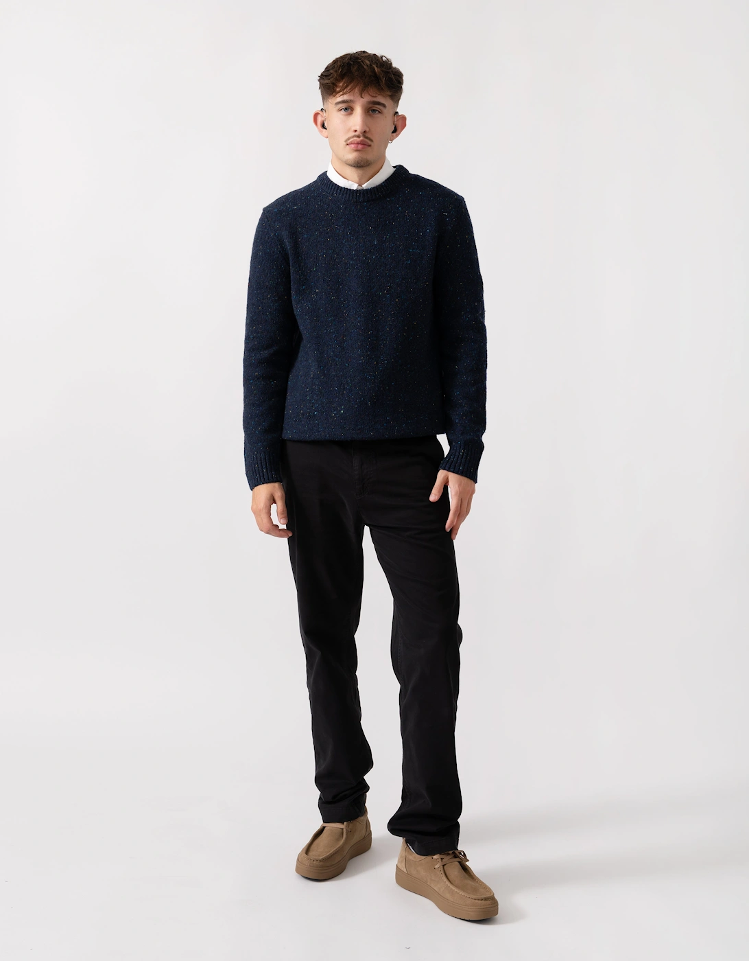Mens Wool Blend Neps Crew Neck Jumper - 433 Evening Blue