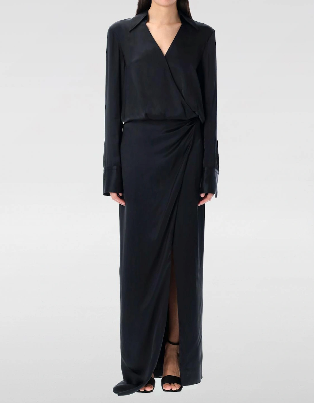 Elegant Long Sleeve Wrap Dress with Slit Formal Style, 5 of 4