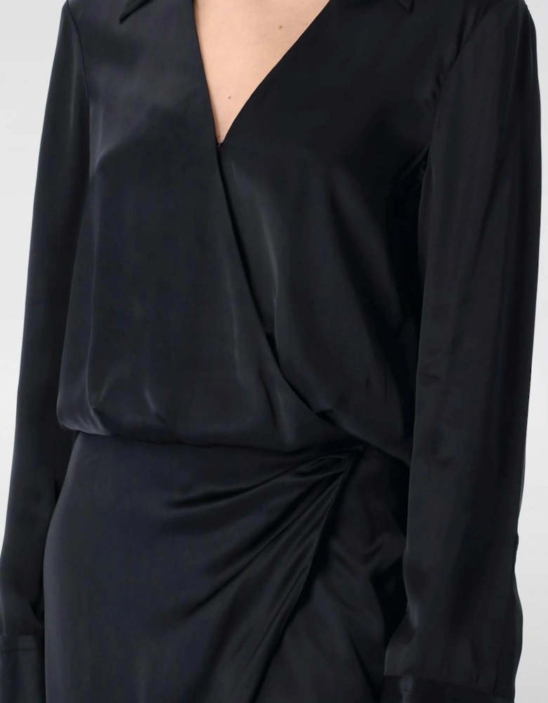 Elegant Long Sleeve Wrap Dress with Slit Formal Style