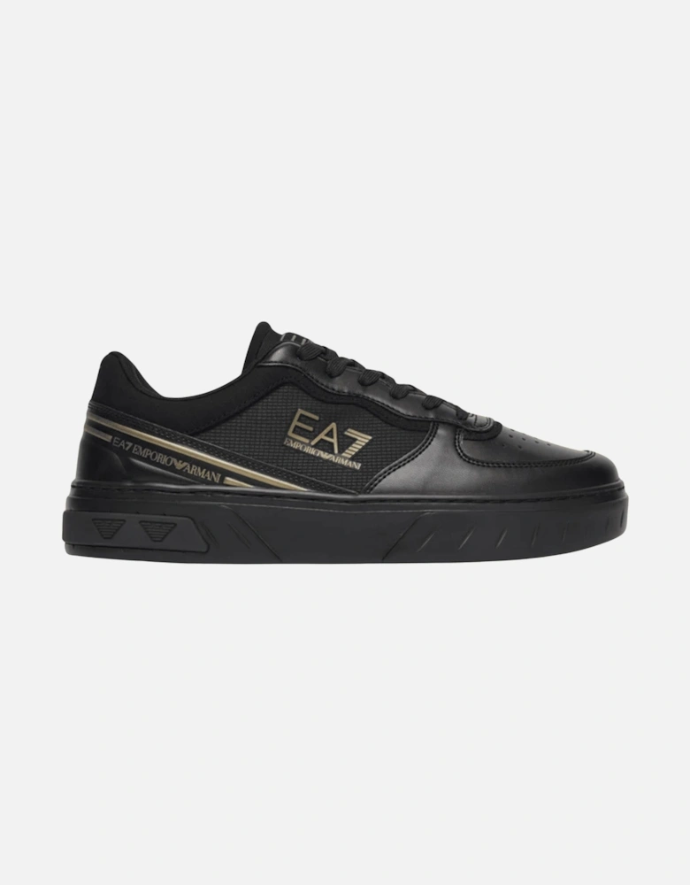 Lace Up Leather/Mesh Black/Gold Trainer