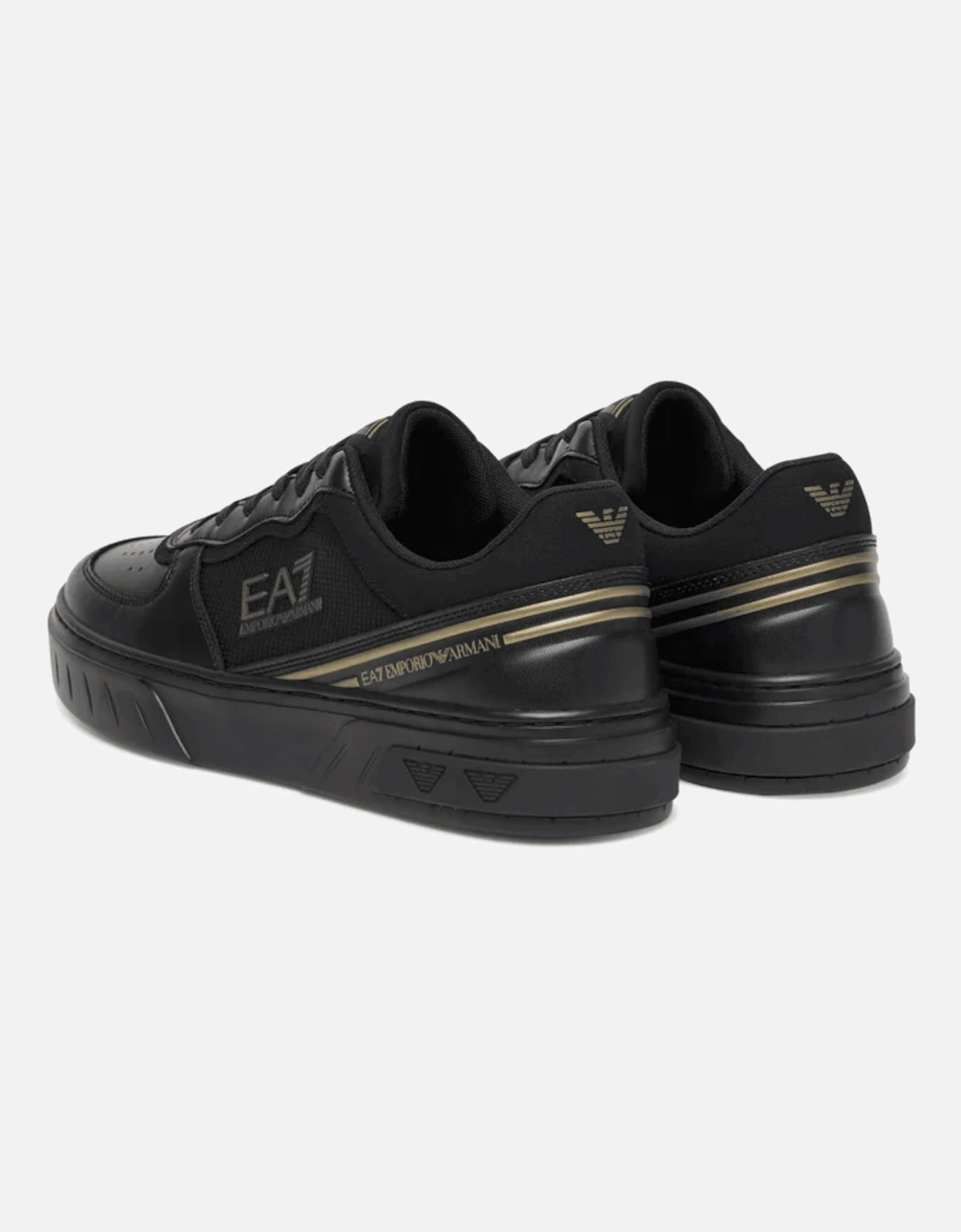Lace Up Leather/Mesh Black/Gold Trainer