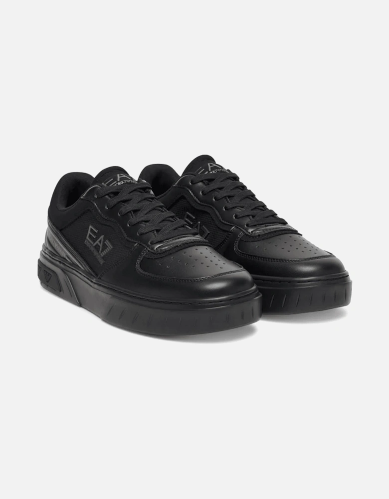 Lace Up Leather/Mesh Black/Gold Trainer