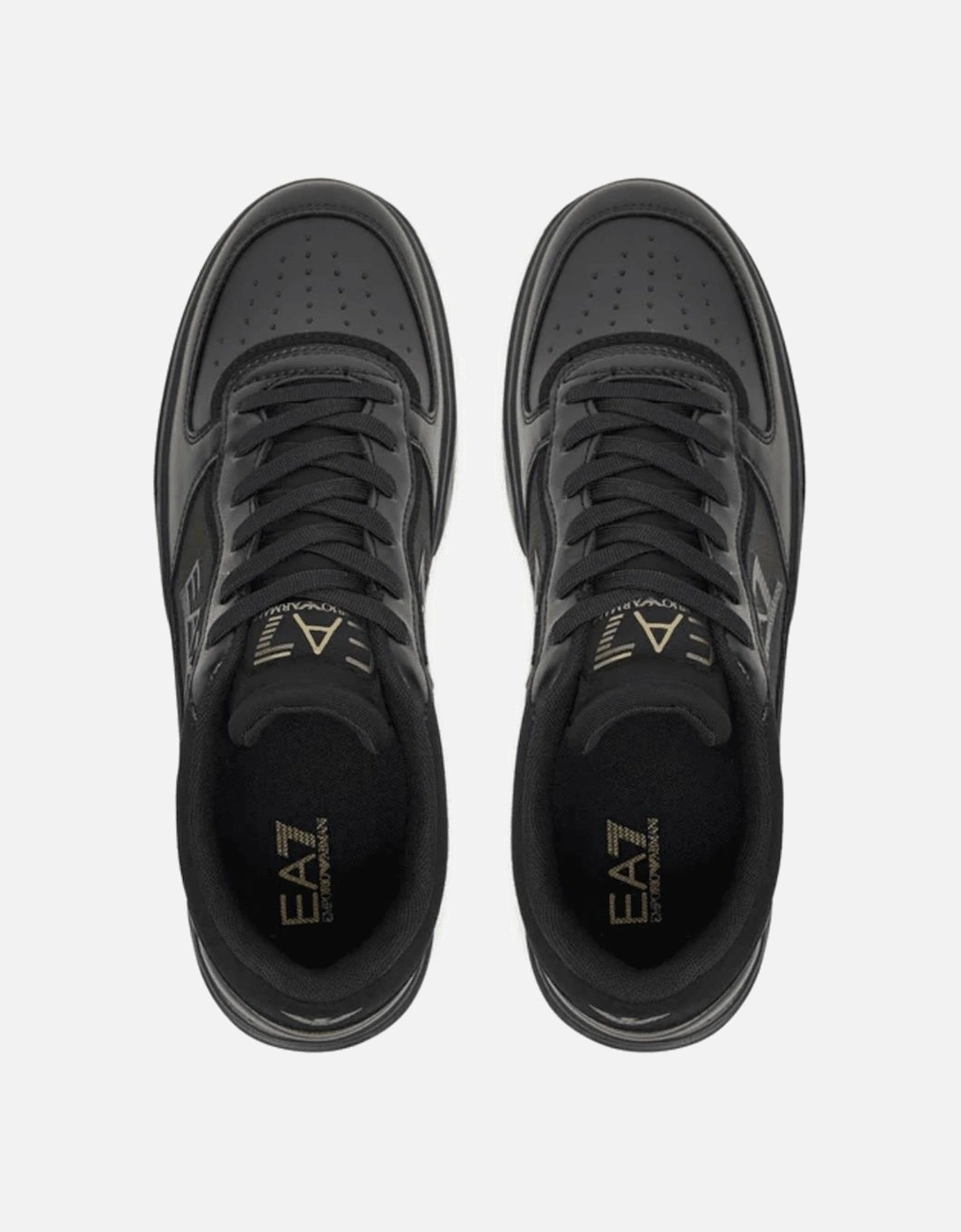 Lace Up Leather/Mesh Black/Gold Trainer