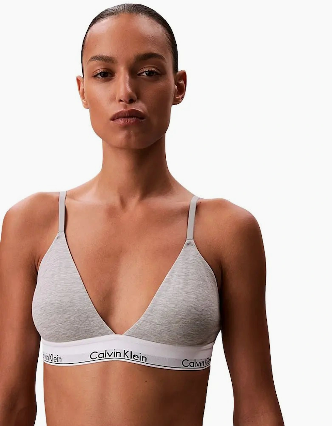 Calvin Klein Women's Icon Cotton Modal Lightly Lined Triangle Bra, Grey Heather - Size: L
