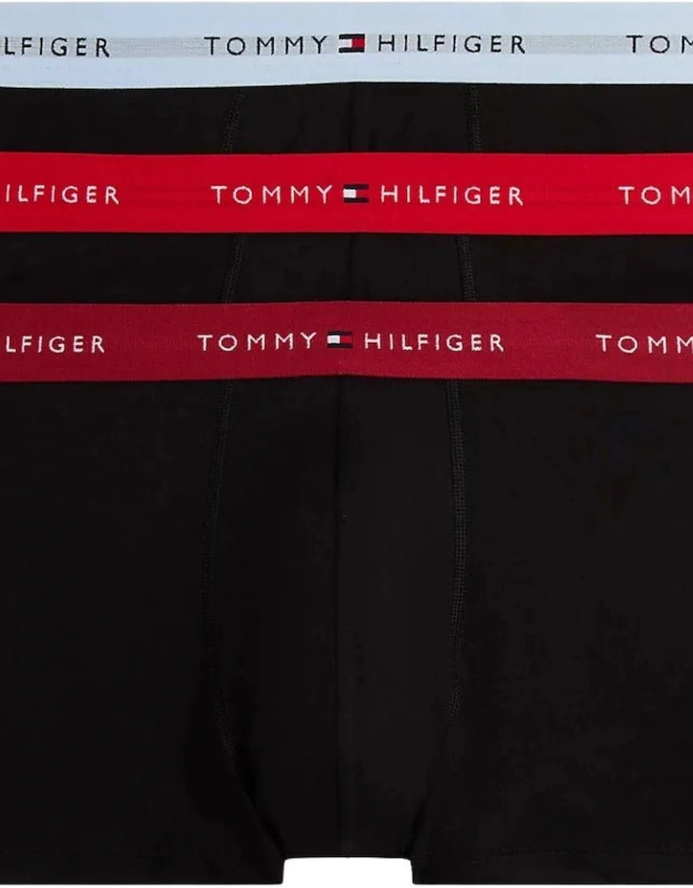 3-Pack Signature Cotton Boxer Trunks, Black w/ red/burgundy/ice