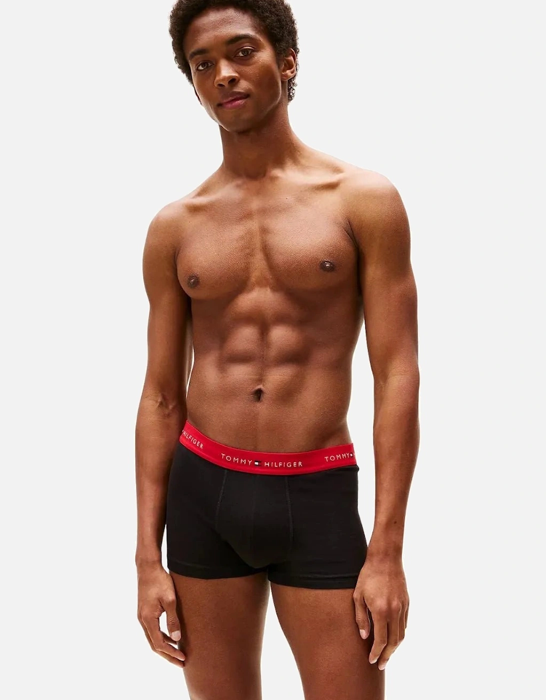 3-Pack Signature Cotton Boxer Trunks, Black w/ red/burgundy/ice
