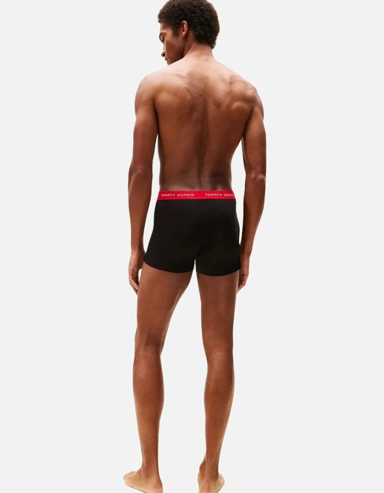 3-Pack Signature Cotton Boxer Trunks, Black w/ red/burgundy/ice