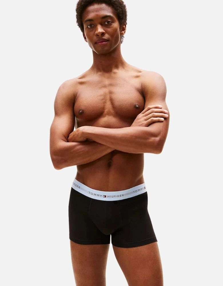 3-Pack Signature Cotton Boxer Trunks, Black w/ red/burgundy/ice