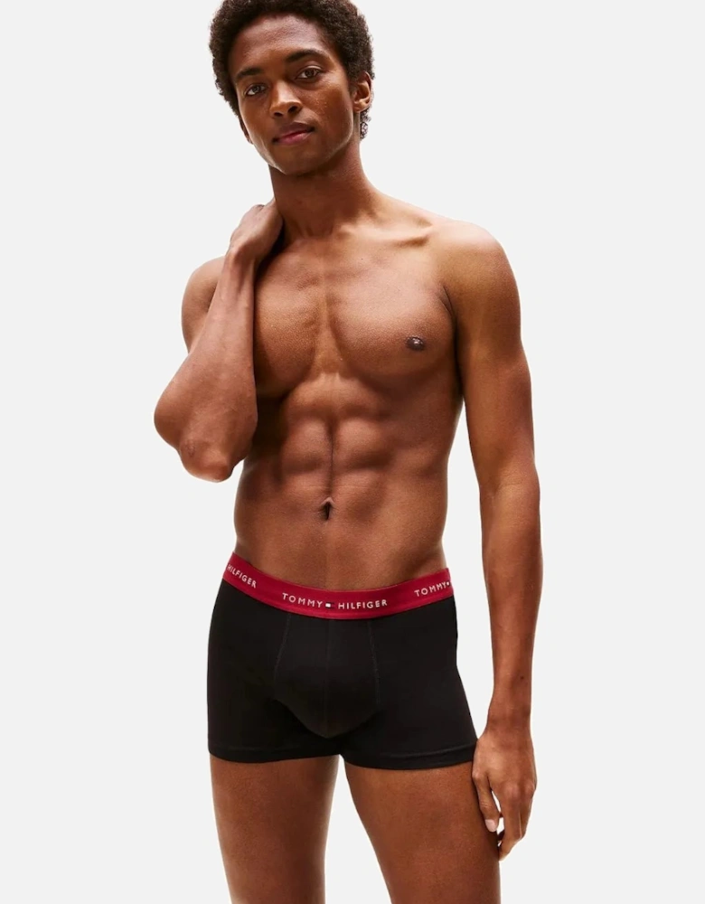 3-Pack Signature Cotton Boxer Trunks, Black w/ red/burgundy/ice