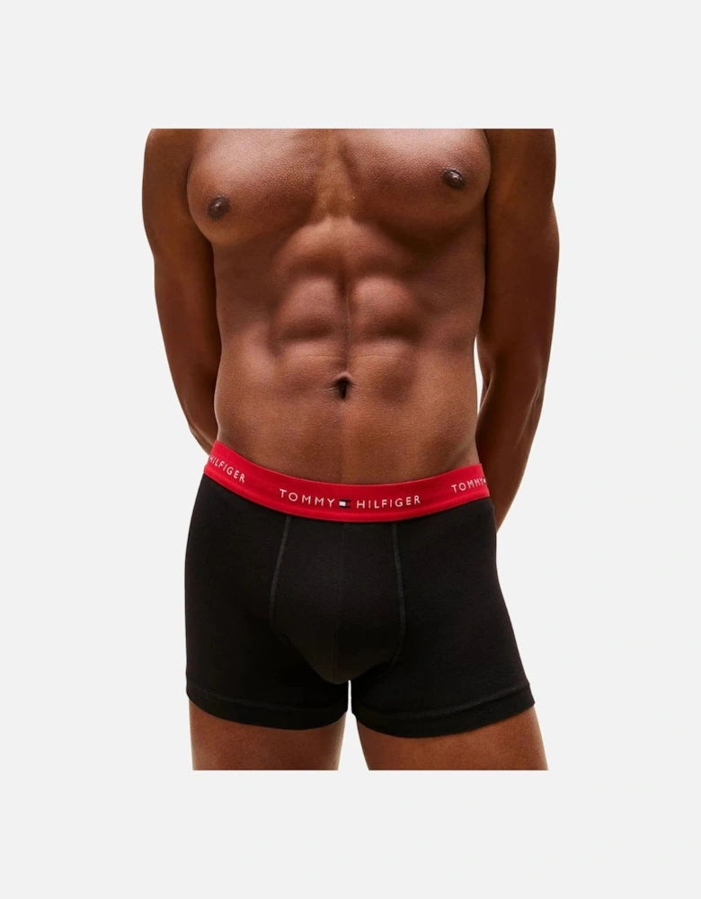 3-Pack Signature Cotton Boxer Trunks, Black w/ red/burgundy/ice