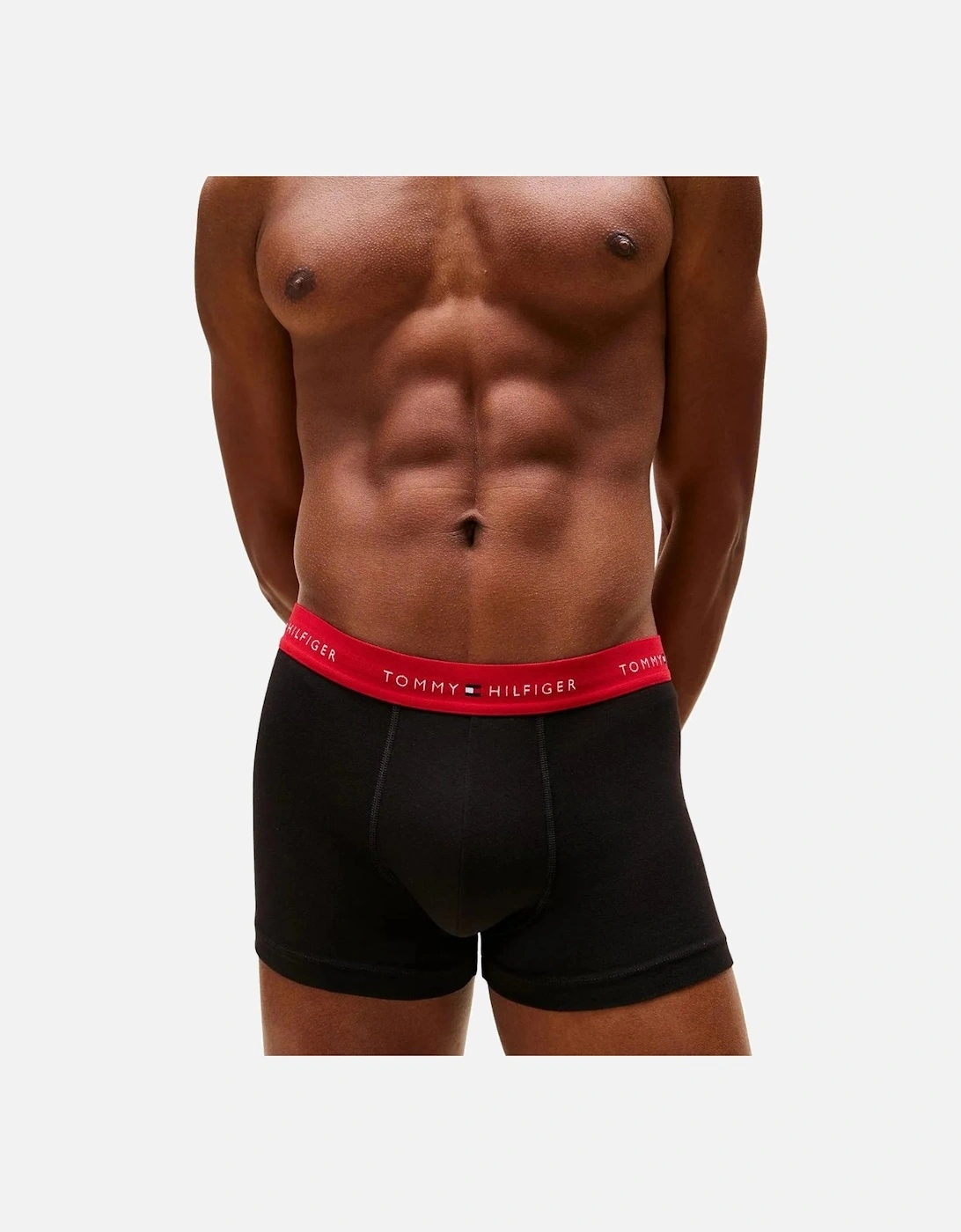 3-Pack Signature Cotton Boxer Trunks, Black w/ red/burgundy/ice