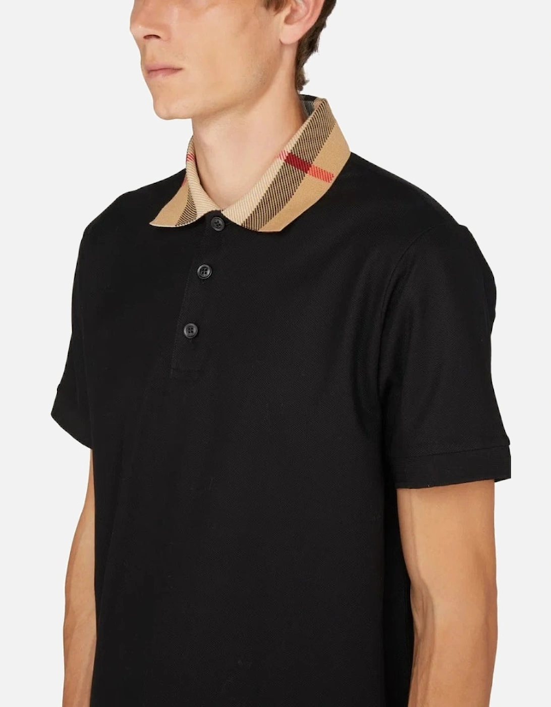 Check Collar Black Polo Shirt