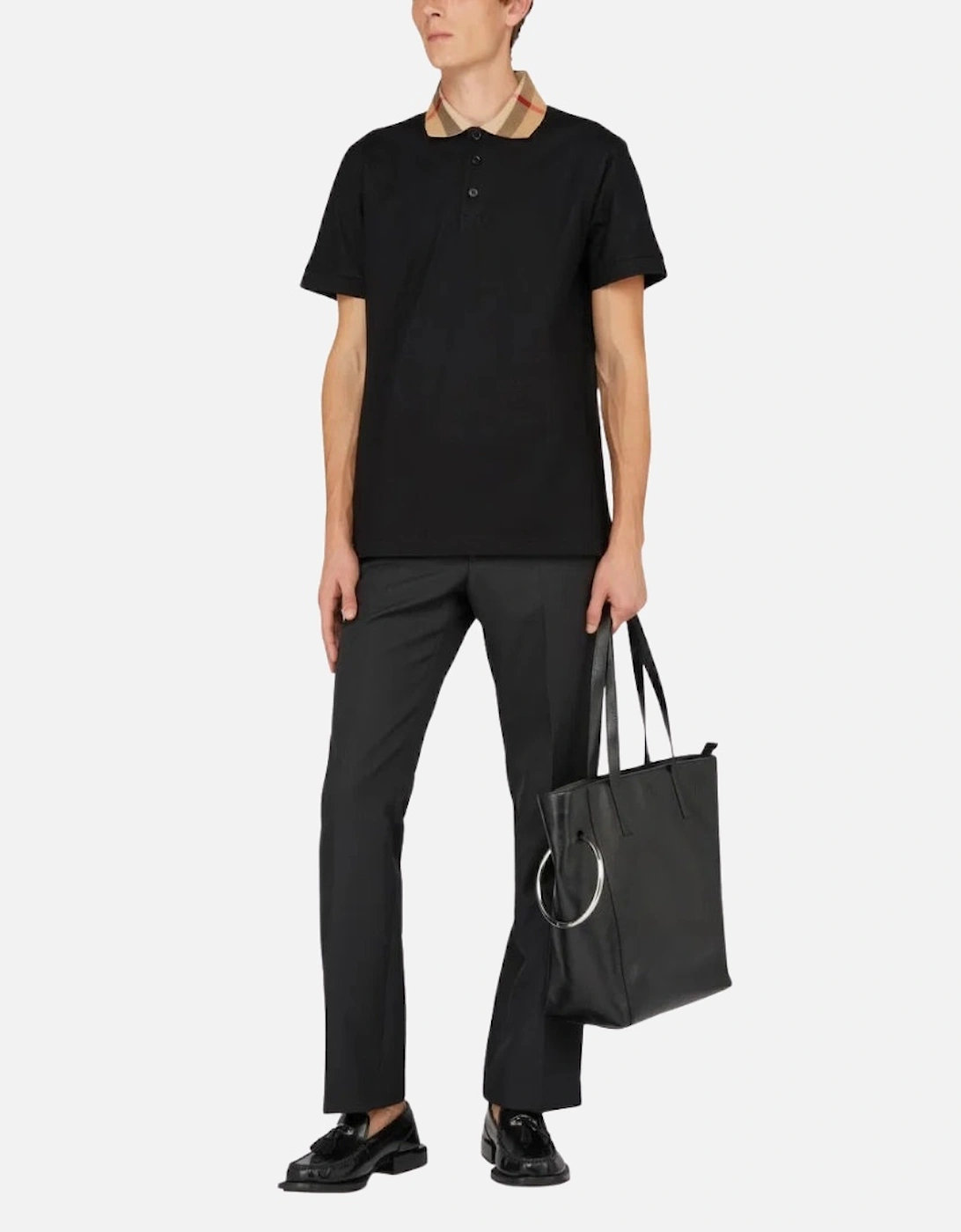 Check Collar Black Polo Shirt