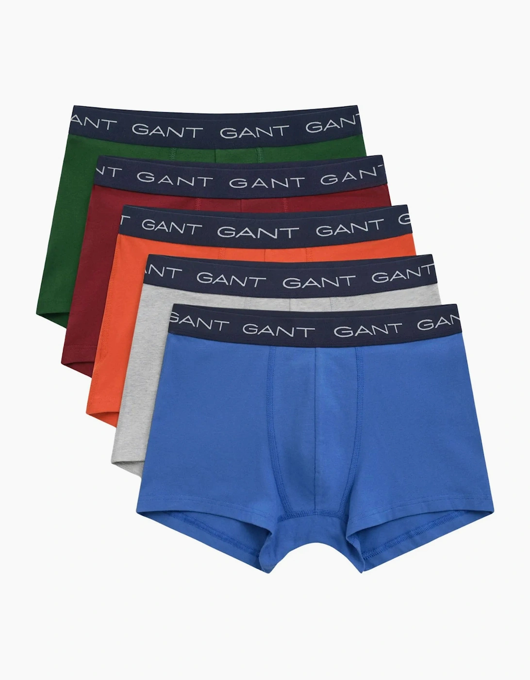 Gant Men's Blue 5-Pack Classic Logo Boxer Trunks, /Grey/Orange/Burgundy/Green  39/38/32 Xxl