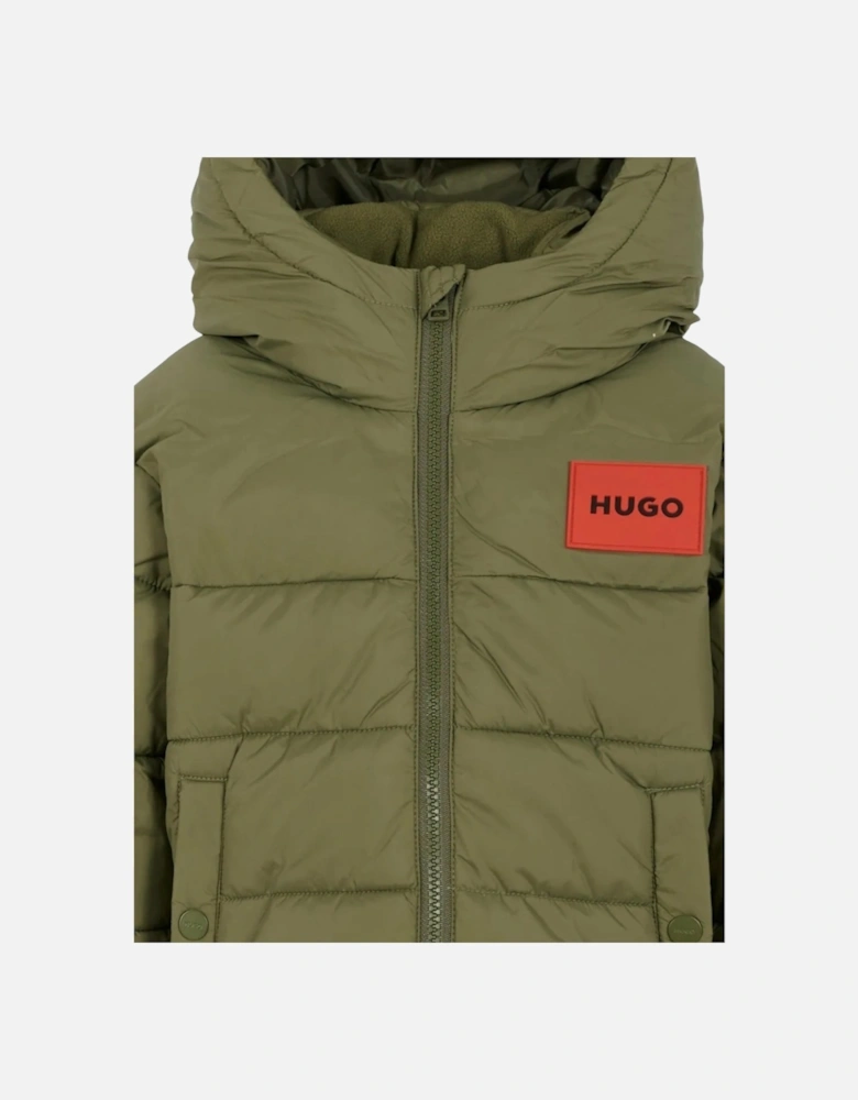 Boys Khaki Green Logo Puffer Down Coat