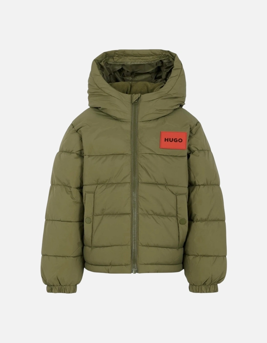 Boys Khaki Green Logo Puffer Down Coat, 4 of 3