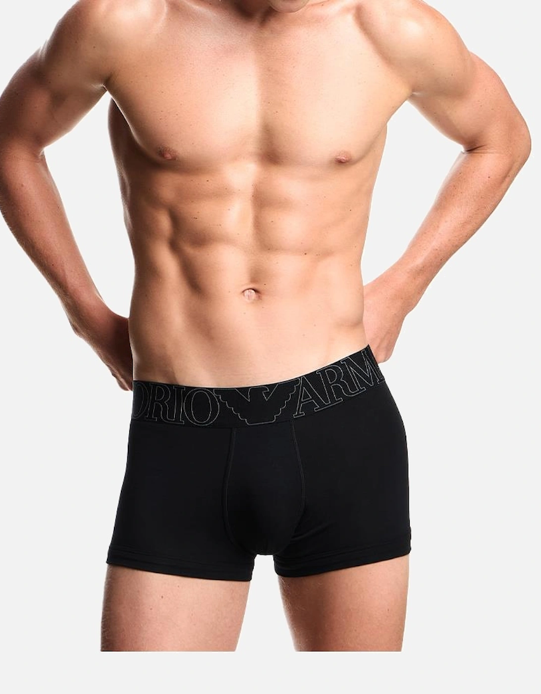 Stretch Cotton Megalogo Boxer Trunk, Black