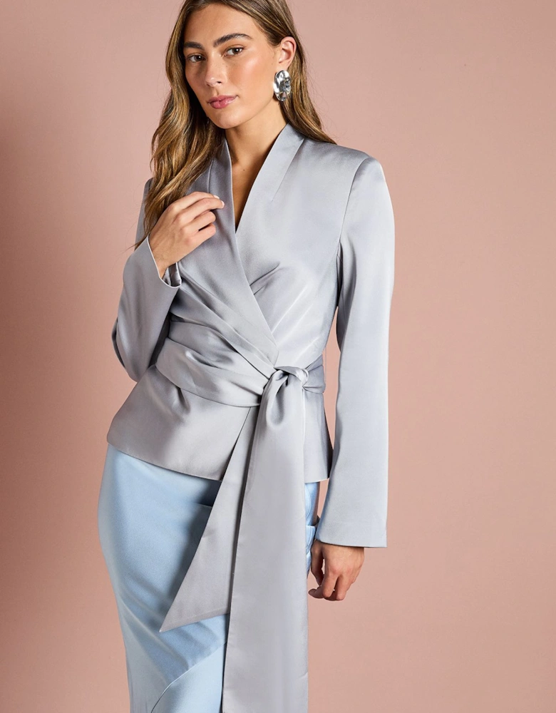 Structured Satin Wrap Jacket