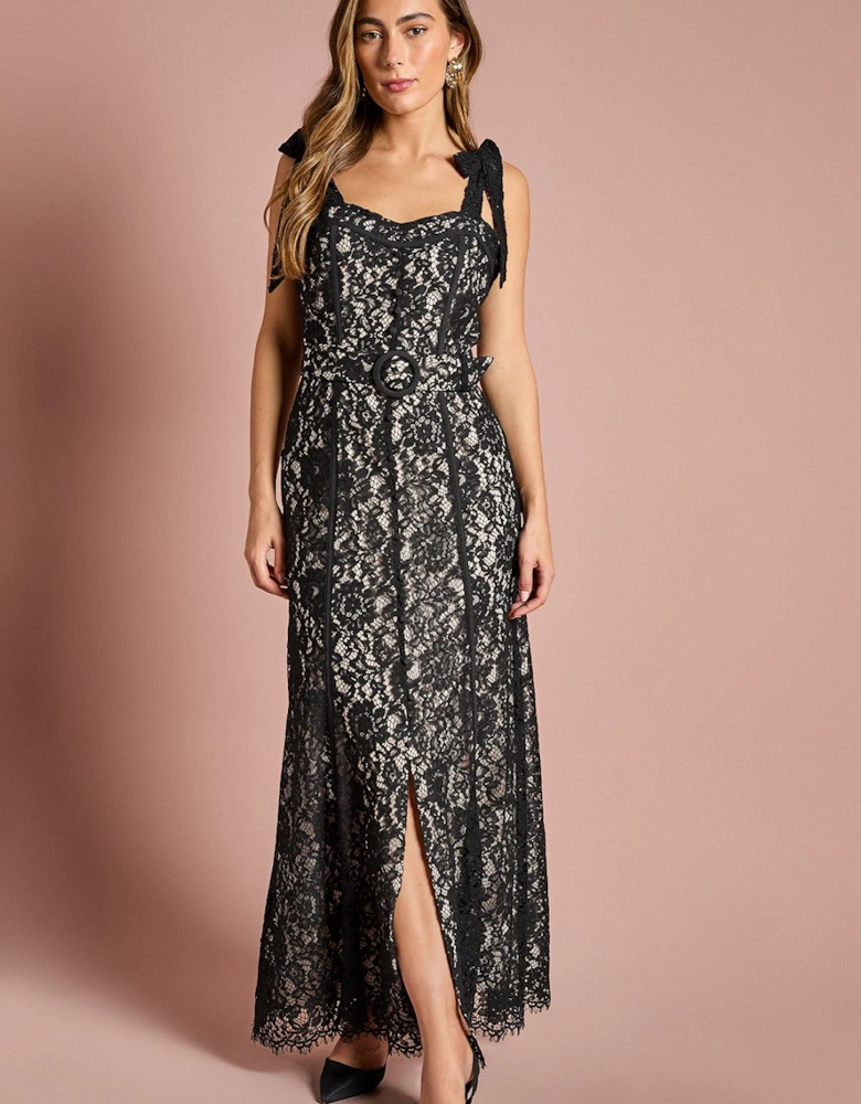 Lace Bow Shoulder Maxi Dress