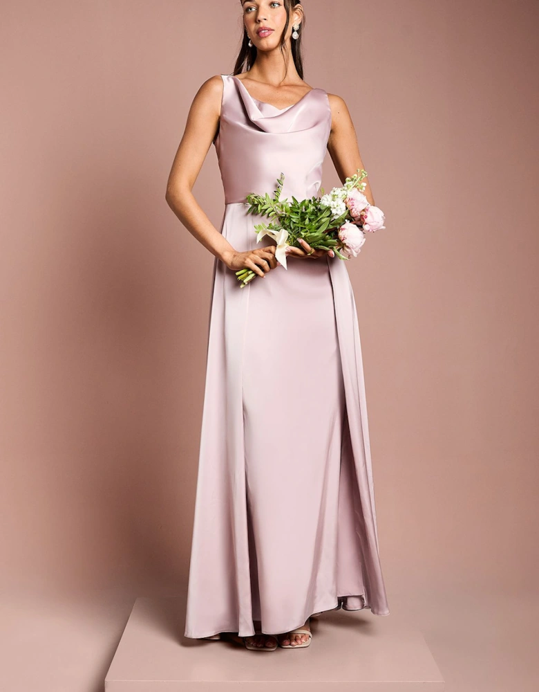 Honoured Sleeveless Cowl Neck Satin Maxi Bridesmaid Dress